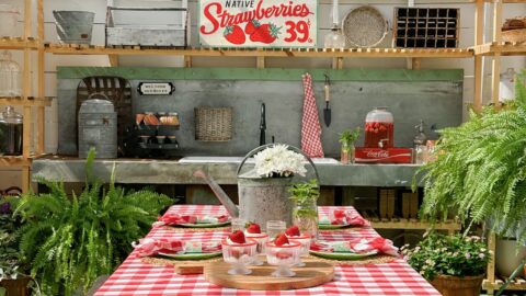 Strawberry-Themed party in vintage style greenhouse
